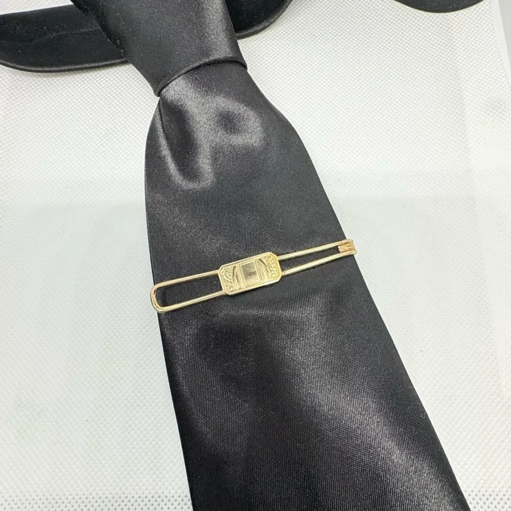 Vintage 50s Gold Tone Geometric Motif Tie Bar Money Clip